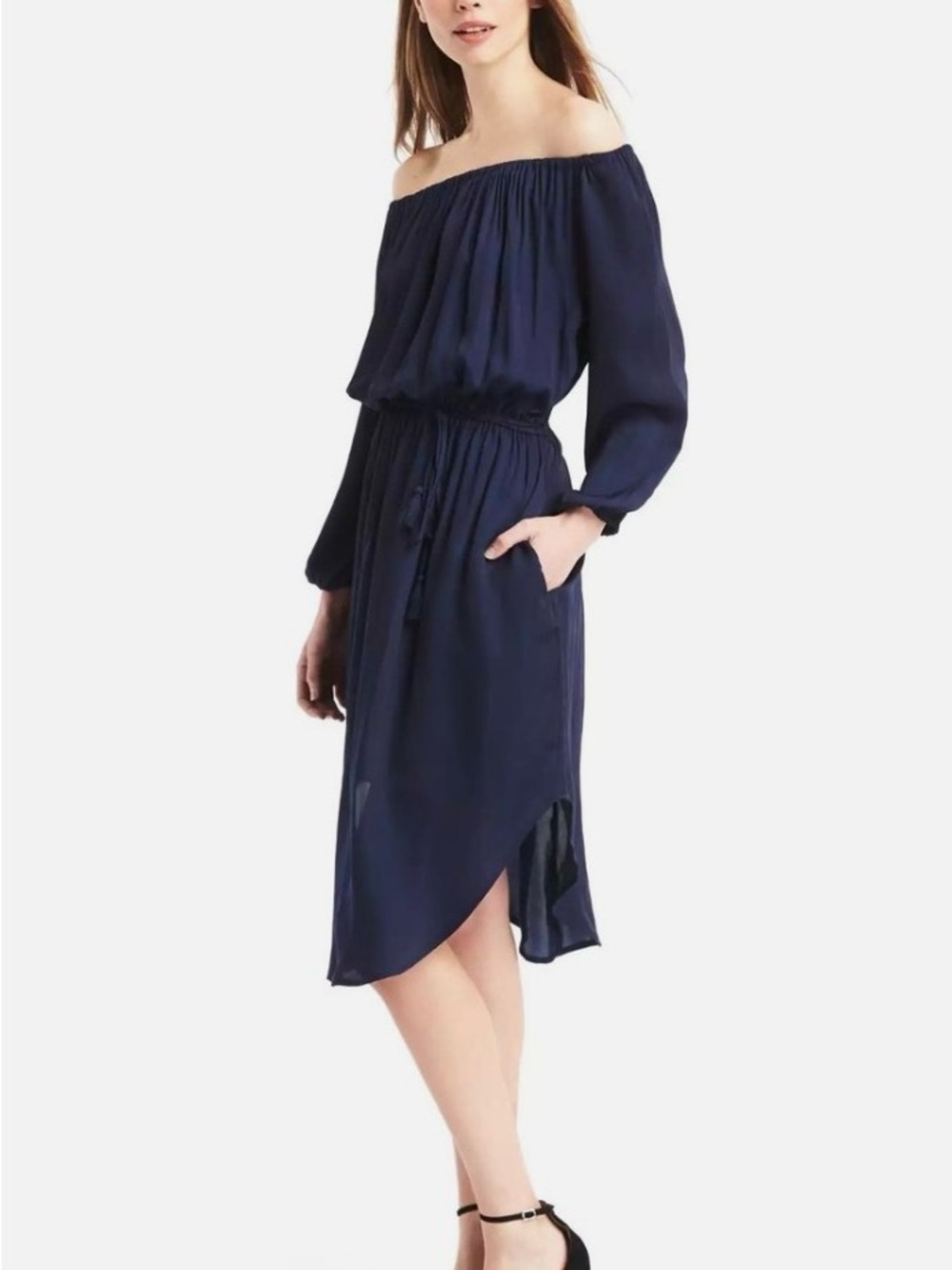 GAP Navy off Shoulder Midi Dress